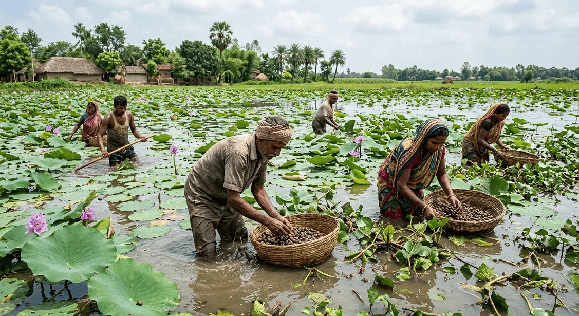 Harvesting makhana in Mithila