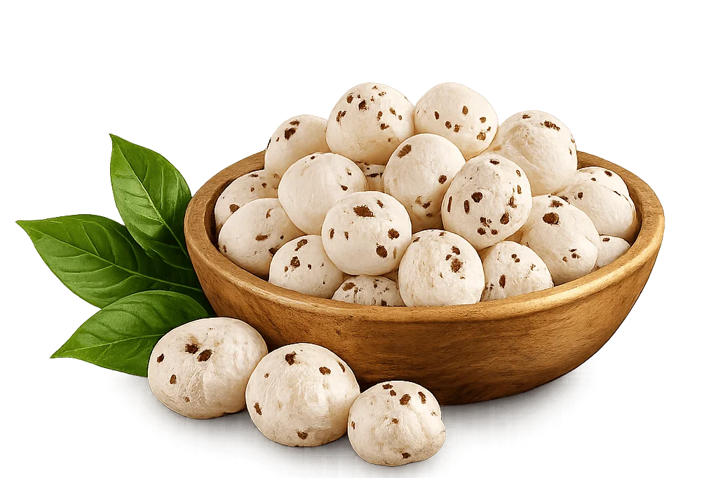 Fresh premium makhana in a wooden bowl